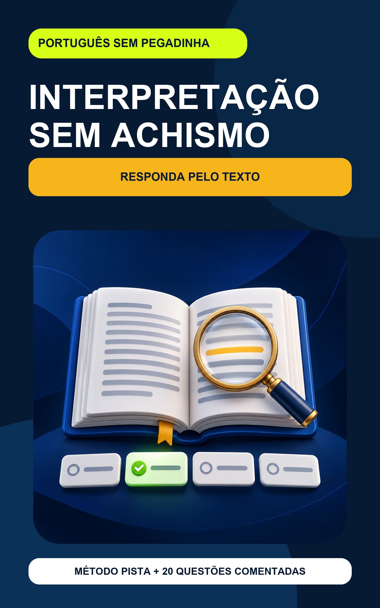 Capa do guia Interpretação sem Achismo, com livro e lupa