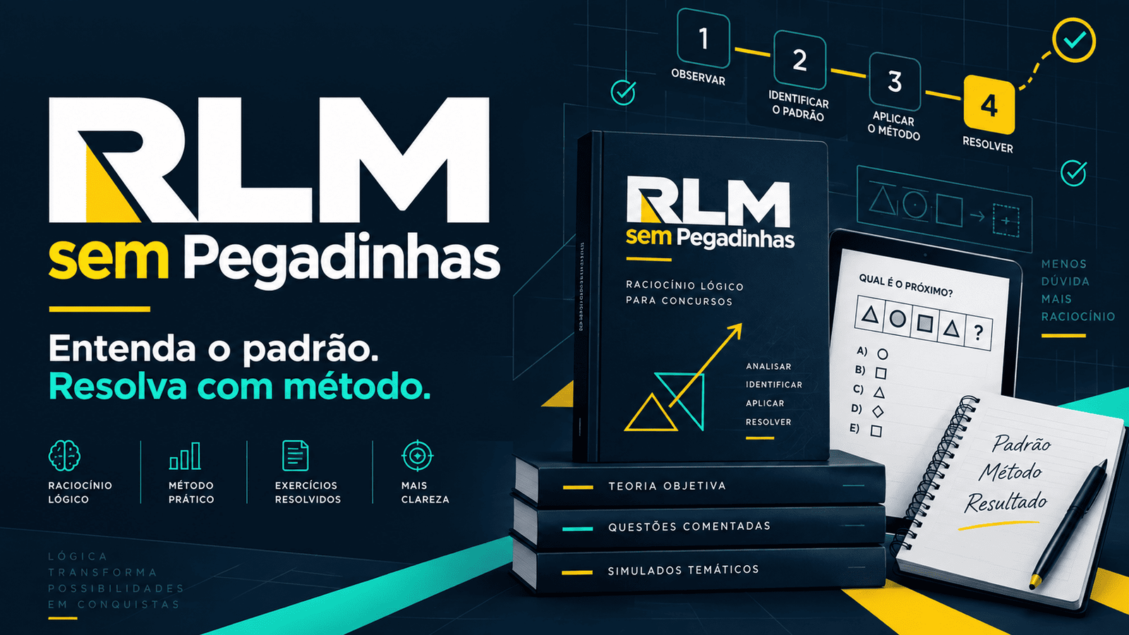 Capa do RLM sem Pegadinhas com elementos de raciocínio lógico